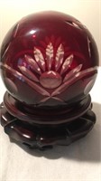 Bohemian Ruby Red Cut Decor/Paperweight on Stand