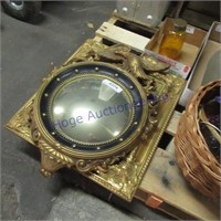 Fancy gold-framed mirror(16x18), round mirror,13"W