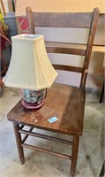 Solid wooden side chair and small lamp