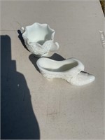 Milk glass shoe and cup