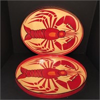 Pair of Colorful Lacquered Lobster Trays