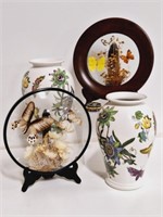 Framed Butterflies, Ceramic Vases