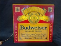 BUDWEISER LIGHT UP BEER SIGN - WORKS 17" x 16"