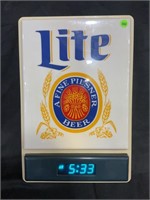LITE LIGHT UP BEER SIGN W/ CLOCK - WORKS MAY NEED