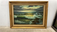 Framed, signed oil on canvas seascape