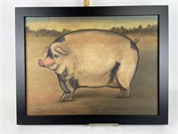 Artist signed pig painting on canvas -