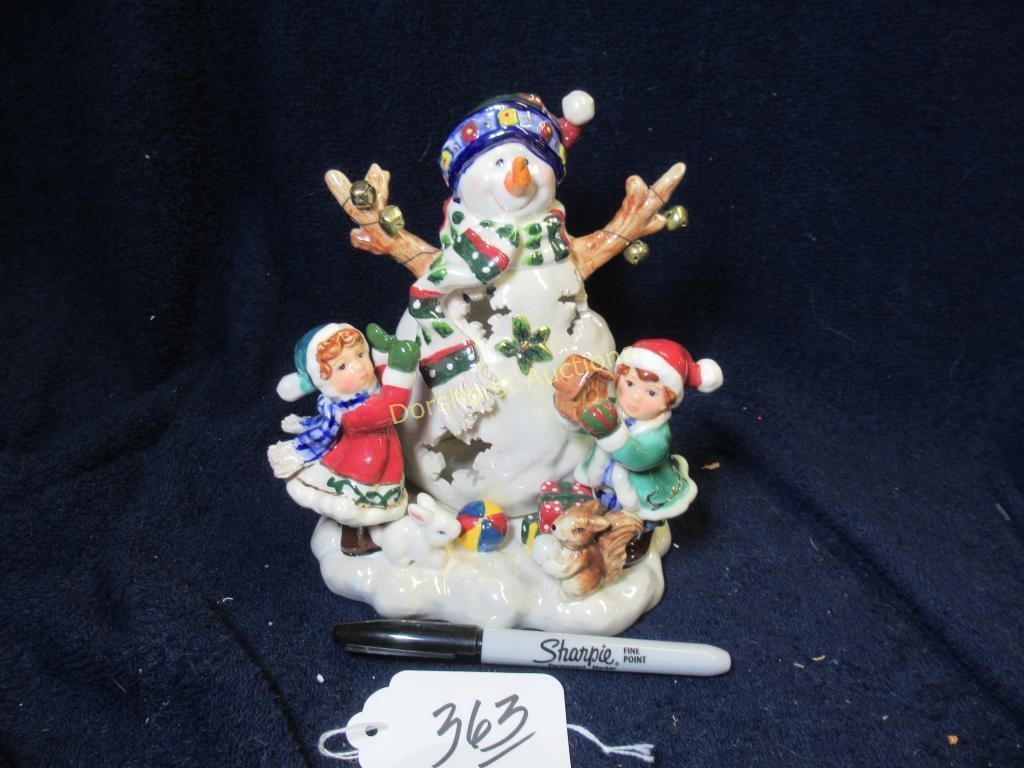 CERAMIC WINTER SCENE W/ CANDLE HOLDER BASE OF