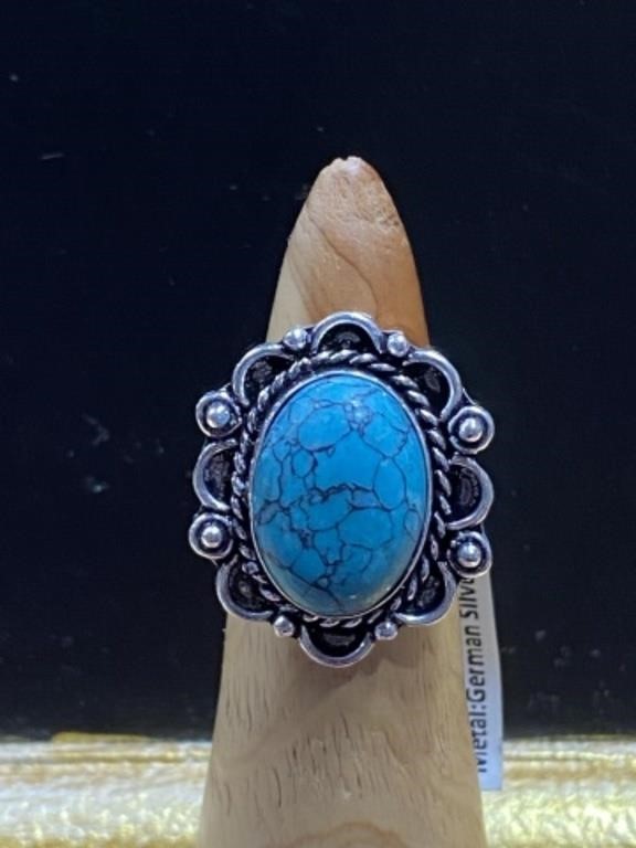 German Silver ring size 7 turquoise