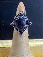 German Silver ring size 7 blue sun stone