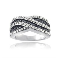 Genuine Black & White Diamond 14K Gold Pl Ring