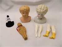 Doll Heads; 1-Metal "Minerva"; 1-Porcelain-