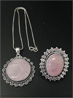 Matching rose quartz pendent necklace & ring