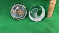 2 glass eagle paperweights