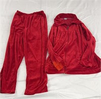 Vintage red velour, velvet, jogging suit, sz.Med