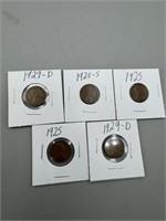 (5) Early Date Wheat Pennies