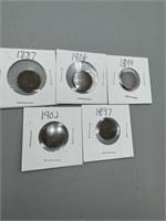 (5) Various Date Indian Head Pennies - 1887