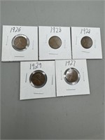 (5) Early Date Wheat Pennies