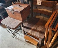 Vintage Wood School Desk, Wrap Around Top