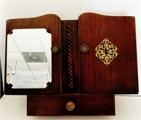 Decorative wooden storage box with mirror and meda
