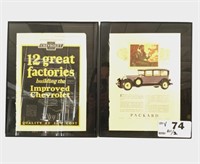 Framed vintage car advertisements