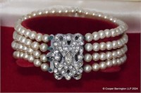 Vintage Lotus Four Strand Pearl Bridal Bracelet