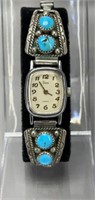 Signed sterling silver turquoise Navajo watch