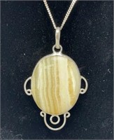 Sterling Silver Green Onyx pendant 18” sterling