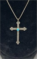 Sterling Silver Turquoise Cross necklace 18”