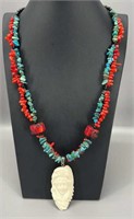Hand-carved Bone Eagle/Native Turquoise & Coral
