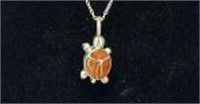 Small Red Coral Turtle Sterling Silver pendant