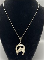 16” Sterling Silver horseshoe horse pendant