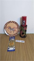 PLASTIC SAFARI PLATE AND CANDLE STICK WITH CANDLE