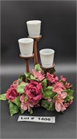 CANDLE HOLDER CENTER PIECE AND MILK GLASS CANDLE H