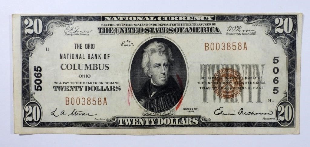 1929 $20 NATIONAL CURRENCY COLUMBUS