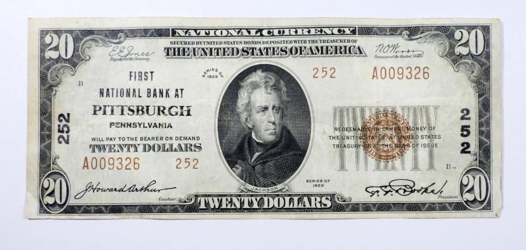 1929 $20 NATIONAL CURRENCY PITTSBURGH