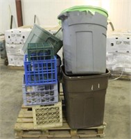 Assorted Totes, Crates & Garbage Cans