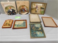 Collector plates and some antique framed prints an