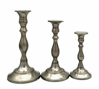 Set of Graduated Plated Brass Candlesticks