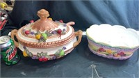 Punch bowl with ladle and decorative bowl