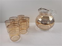 MCM glass pitcher and 6 acrylic glasses