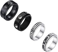 4pc Men's Black & White Spinner Ring Set