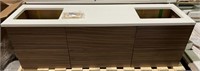 New walnut veneer 3 pc 72in quartz top double sink