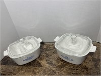 2 CORNING WARE CORNFLOWER CASSEROLE W/LIDS