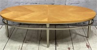 Wood Top/Metal Base Oval Coffee Table