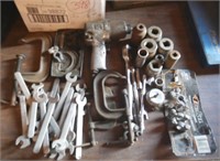 Sockets, c clamps, wrenches, etc