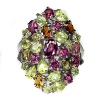 Natural Rhodolite Garnet Peridot Ring