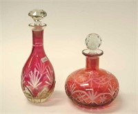 Two various Ruby flash cut glass decanters