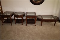 STANLEY FURNITURE CO. 4 PIECE MAHOGANY GLASS TOP