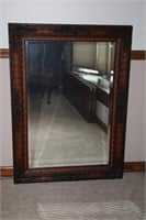 ORNATE FRAMED WALL MIRROR WITH BEVELED GLASS