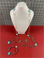 METAL RAW TURQUOISE NECKLACE & STERLING BRACELET